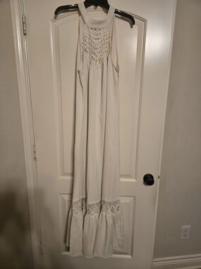 Large Ivory Crochet Detail Halter Maxi Dress